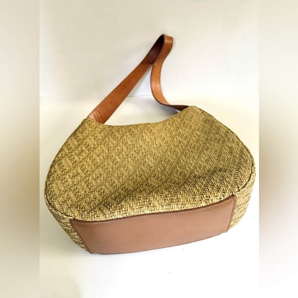 Vintage Fossil 90s Y2K Basket Woven Rattan Leather Shoulder Bag Boho Hippie - Picture 5 of 7